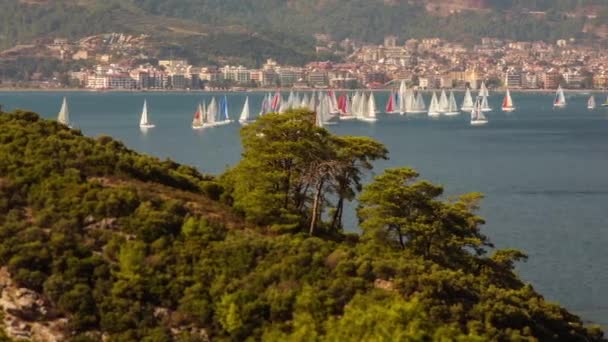 Marmaris jacht regatta. schnelle Yachten Bewegung. Türkei. Zeitraffer-Hyperlapse — Stockvideo