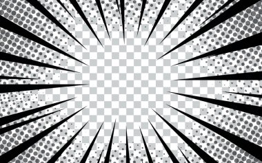 Çizgi roman aksiyon çizgileri arka plan. Manga hız çerçeveleri, süper kahraman hareketi. Siyah ve beyaz vektör gösterimi