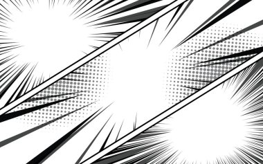 Radyal efektli çizgi roman arka planı. Siyah ve beyaz vektör gösterimi