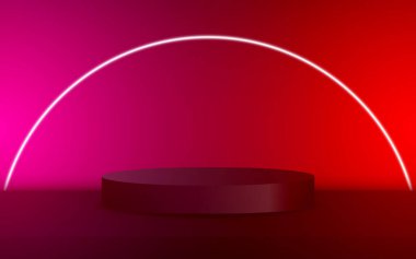 Arka planı olan gerçekçi bir 3D podyum. Ürünlerinizi minimalist ve modern tarzda sergilemek için. Vektör illüstrasyonu.