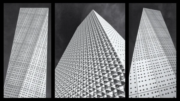 Triptych with views of facade details of modern churches in Poing — Stock Photo, Image