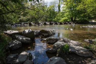 Tarr Basamakları Alkış Köprüsü, Exmoor Ulusal Parkı, Somerset UK 'deki Barle Nehri' nin karşısında.
