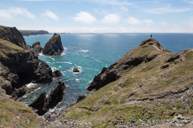 İngiltere 'nin Cornwall Kertenkele yarımadasındaki resimli Kynance Koyu' nun uçurum üstü görüntüsü