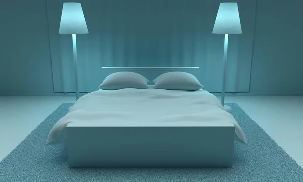 현대 인테리어 침실입니다. 3 차원 렌더링 — 스톡 사진