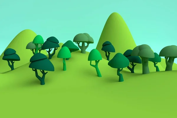 Krajobraz las lato. renderowania 3D — Zdjęcie stockowe