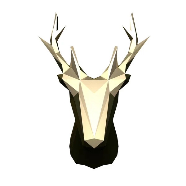 Low poly gold deer head. 3d rendering