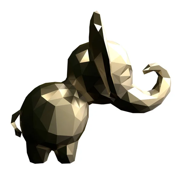 Elefante de baixo ouro poli. Renderização 3d — Fotografia de Stock
