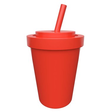 Kırmızı bardak, içecek ve pipet. 3d render