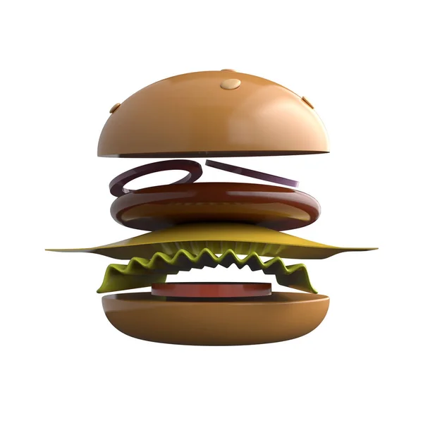 Välsmakande hamburgare på vit botten. 3D-rendering — Stockfoto