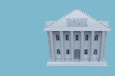 Mavi arka planda banka. 3d render