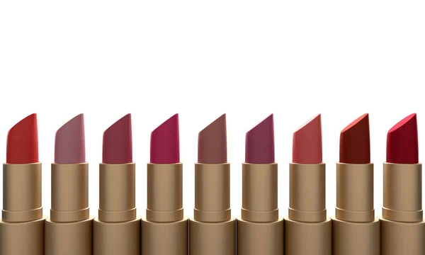 Set van Lipstick geïsoleerd op witte achtergrond. 3D-rendering — Stockfoto