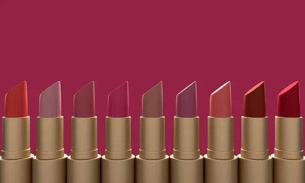 Fashion colorful lipstick on red background. 3d rendering — Stock Photo, Image