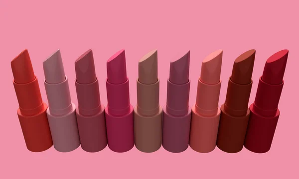 Fashion colorful lipstick on pink background. 3d rendering — Stock Photo, Image