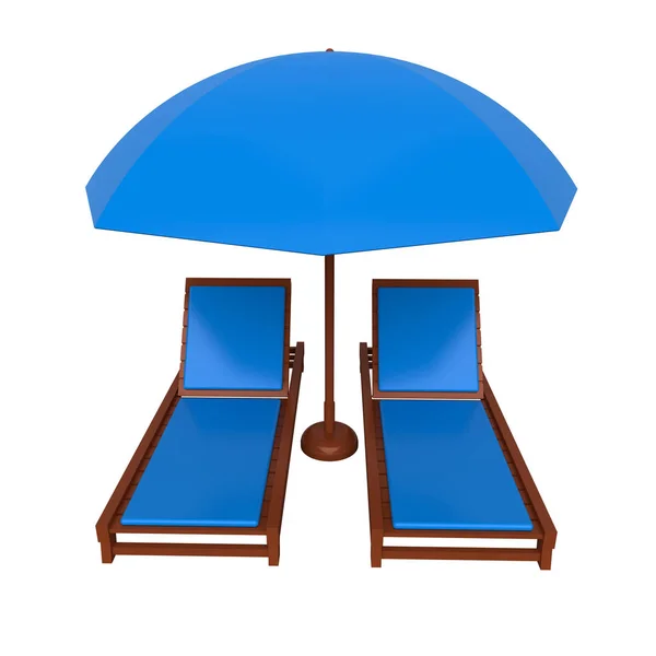 Krzesło plażowe i parasol. Renderowanie 3D — Zdjęcie stockowe