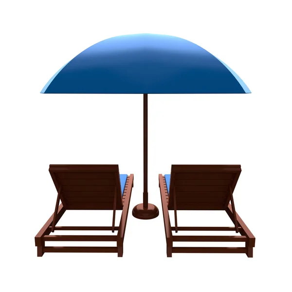 Strandstoel en parasol. Achteraanzicht. 3D-rendering — Stockfoto