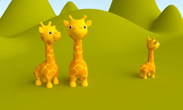 Landscape with giraffes. 3d rendering — Stock Photo, Image