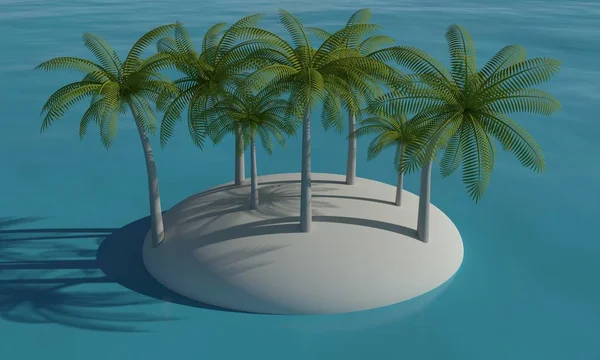 Isla tropical con palmeras en el océano. renderizado 3d — Foto de Stock