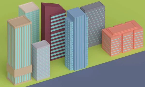 Изометрический городской пейзаж с небоскребами. 3d-рендеринг — стоковое фото