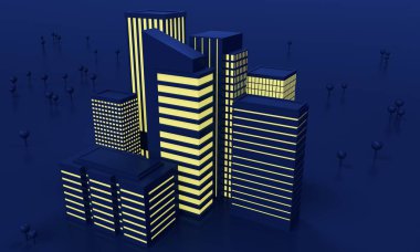 Gökdelenler ile gece kentsel peyzaj. 3d render