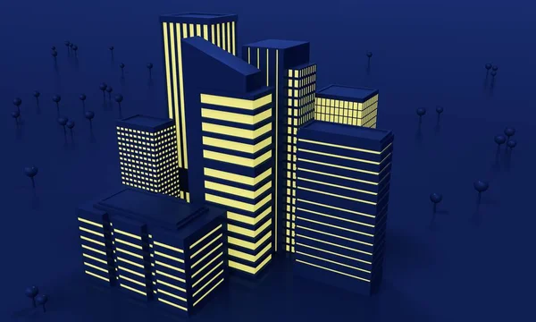 Night urban landscape with skyscrapers. 3d rendering — Stock Photo, Image