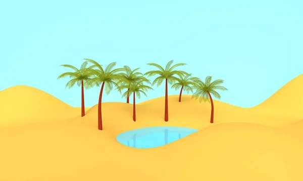 Oasis de paisaje de verano caliente. renderizado 3d —  Fotos de Stock