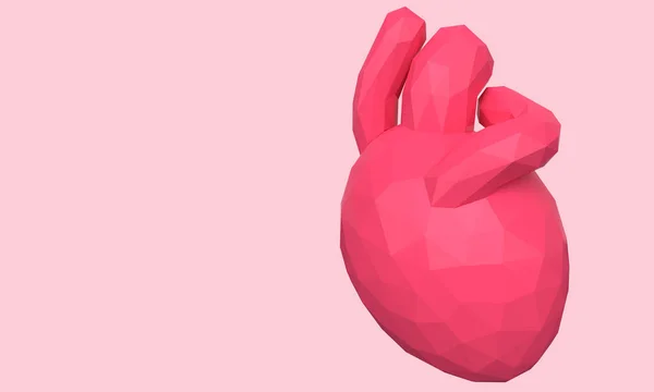 Низьке полі людське серце на рожевому тлі. 3D візуалізація — стокове фото