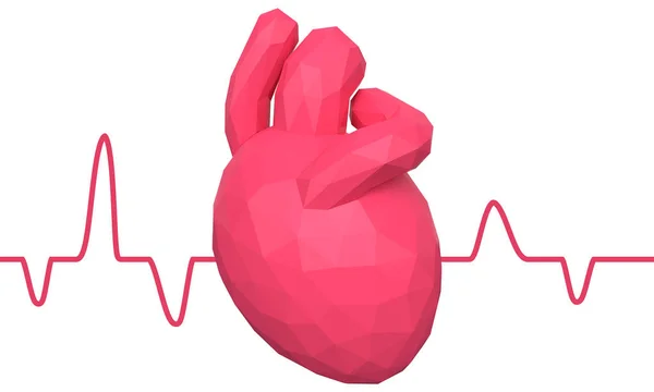 Poly cuore basso con battito cardiaco. rendering 3d — Foto Stock