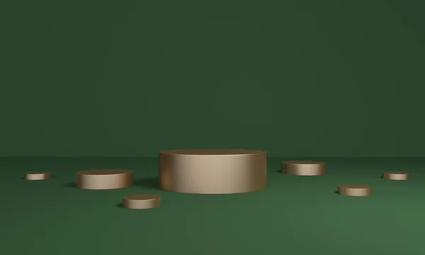 Fundo abstrato verde geométrico com plataforma dourada. Renderização 3d — Fotografia de Stock