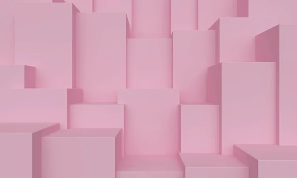 Geometrische roze abstracte achtergrond met vierkante platformen. 3D-rendering — Stockfoto