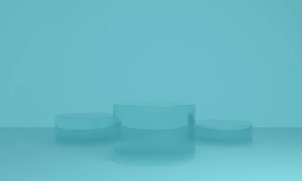 Fundo abstrato azul geométrico com plataforma de vidro. Renderização 3d — Fotografia de Stock