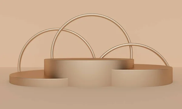 Geometryczne światło abstrakcyjne tło ze złotym łuku i platformy. Renderowanie 3D — Zdjęcie stockowe