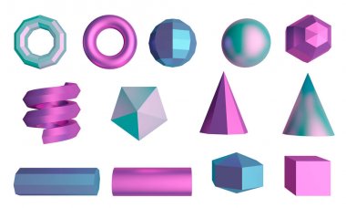 Grafik öğeleri kümesi. Küp, küre, tüpler ve koniler. 3d render