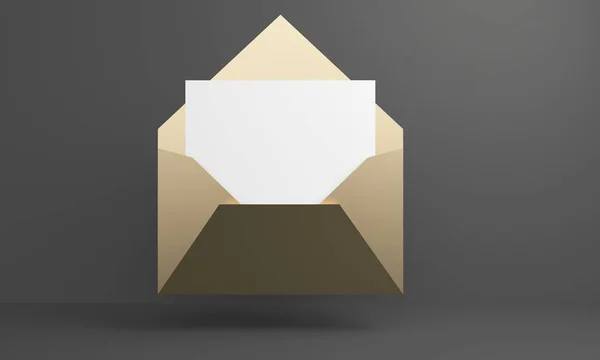 Envelope dourado Mockup com papel branco. Renderização 3d — Fotografia de Stock