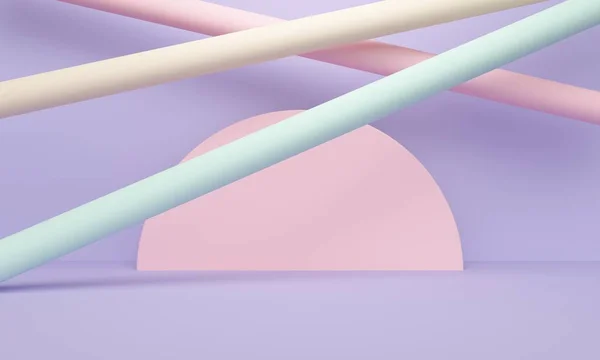 Fundo abstrato lilás geométrico com cilindros coloridos. Renderização 3d — Fotografia de Stock