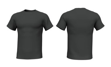 Mockup Siyah erkek t-shirt beyaz arka plan izole. 3d render