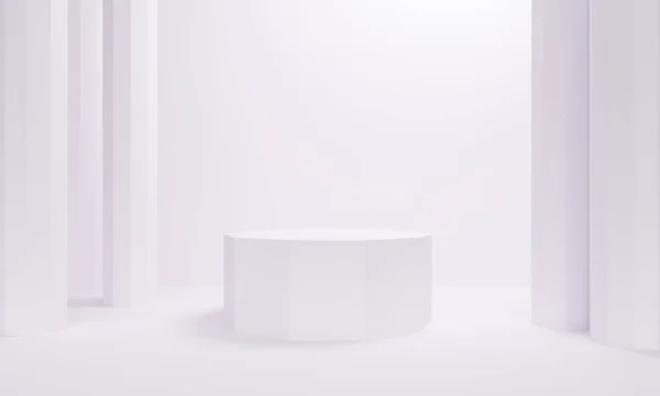 Білий абстрактний фон з колонами та платформою. 3D візуалізація — стокове фото