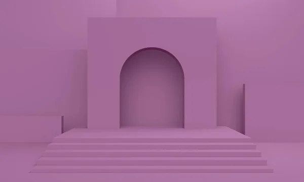 Lilac absztrakt háttér egy téglalap alakú platform és lépcsők. 3D-leképezés — Stock Fotó