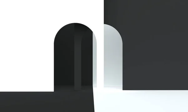 内部黑白拱门 产品促销的备份设计 3D渲染 — 图库照片