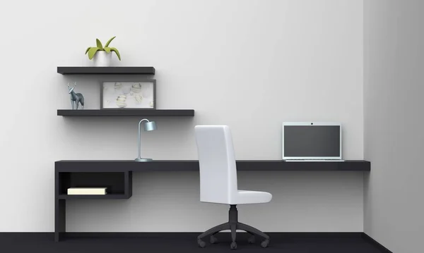 Home Workplace Interior Black Furniture White Wall Rendering — Stock Photo, Image