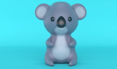 Mavi arka planda şirin bir koala oyuncağı. 3d oluşturma