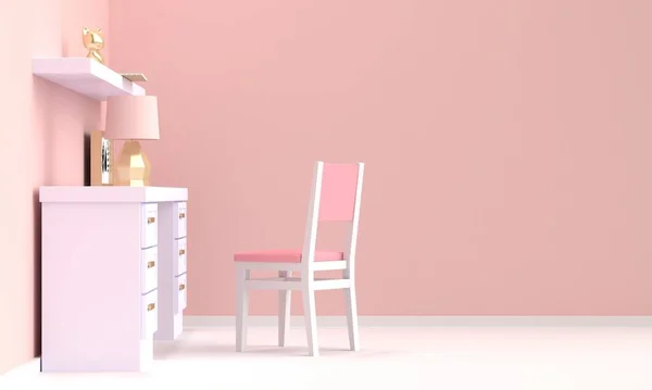 Interiér domácího pracoviště s bílým nábytkem. Boční pohled. 3D vykreslování — Stock fotografie