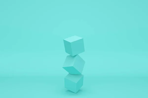 Fundo azul abstrato com cubos em equilíbrio. Renderização 3d — Fotografia de Stock