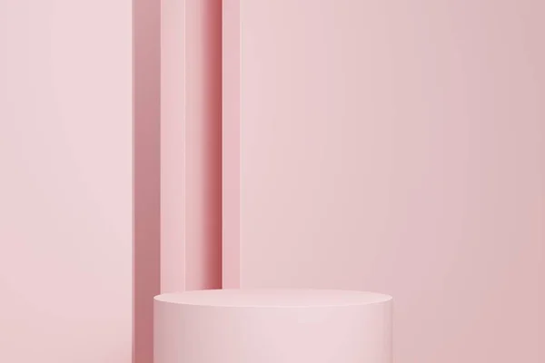 Cylindrical podium on a pink wall background. 3d rendering — Stock Photo, Image