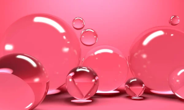 Fondo abstracto rosa con esferas brillantes de vidrio. renderizado 3d — Foto de Stock