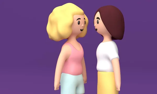 Zwei moderne modische Frauen. Freundschaftskonzept. 3D-Darstellung — Stockfoto