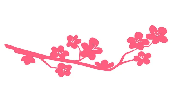 Rosa Sakura-Zweig mit Blüten. Flaches Design für Karte oder T-Shirt. Vektorillustration — Stockvektor