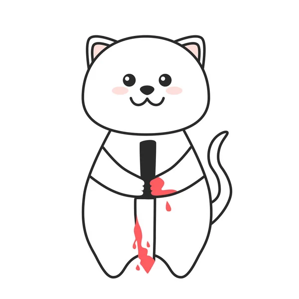 BullCute gato assassino com faca e sangue. Design plano para cartaz ou camiseta. Ilustração vetorial — Vetor de Stock