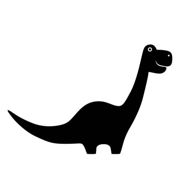 Beyaz arka planda siyah siluet Brachiosaurus dinozoru izole edilmiş. Poster ya da tişört için düz tasarım. Vektör illüstrasyonu