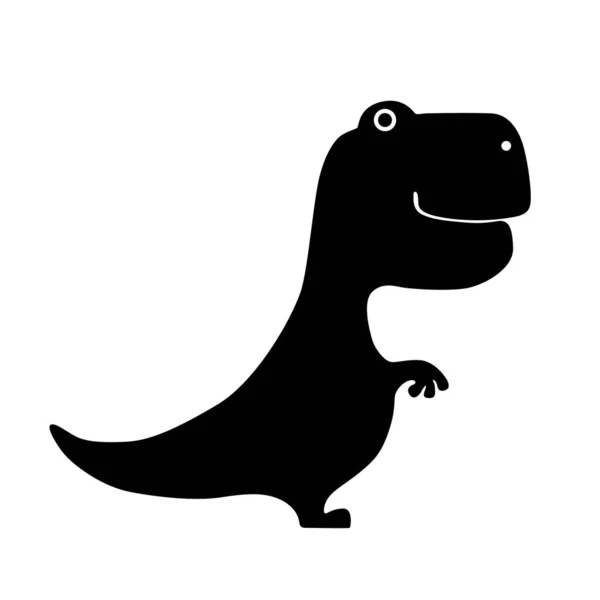 Dinosaure Tyrannosaure Silhouette Noire Isolé Sur Fond Blanc Design Plat — Image vectorielle