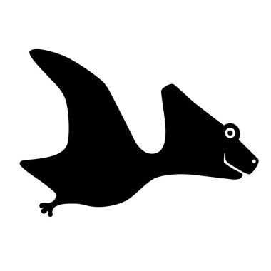 Beyaz arka planda siyah siluet Pterosauria dinazoru izole edildi. Poster ya da tişört için düz tasarım. Vektör illüstrasyonu